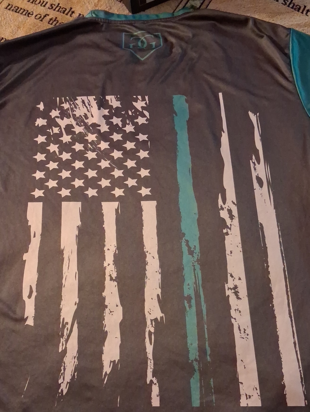 Men's Performance Tee with Distressed Flag - Teal Accent